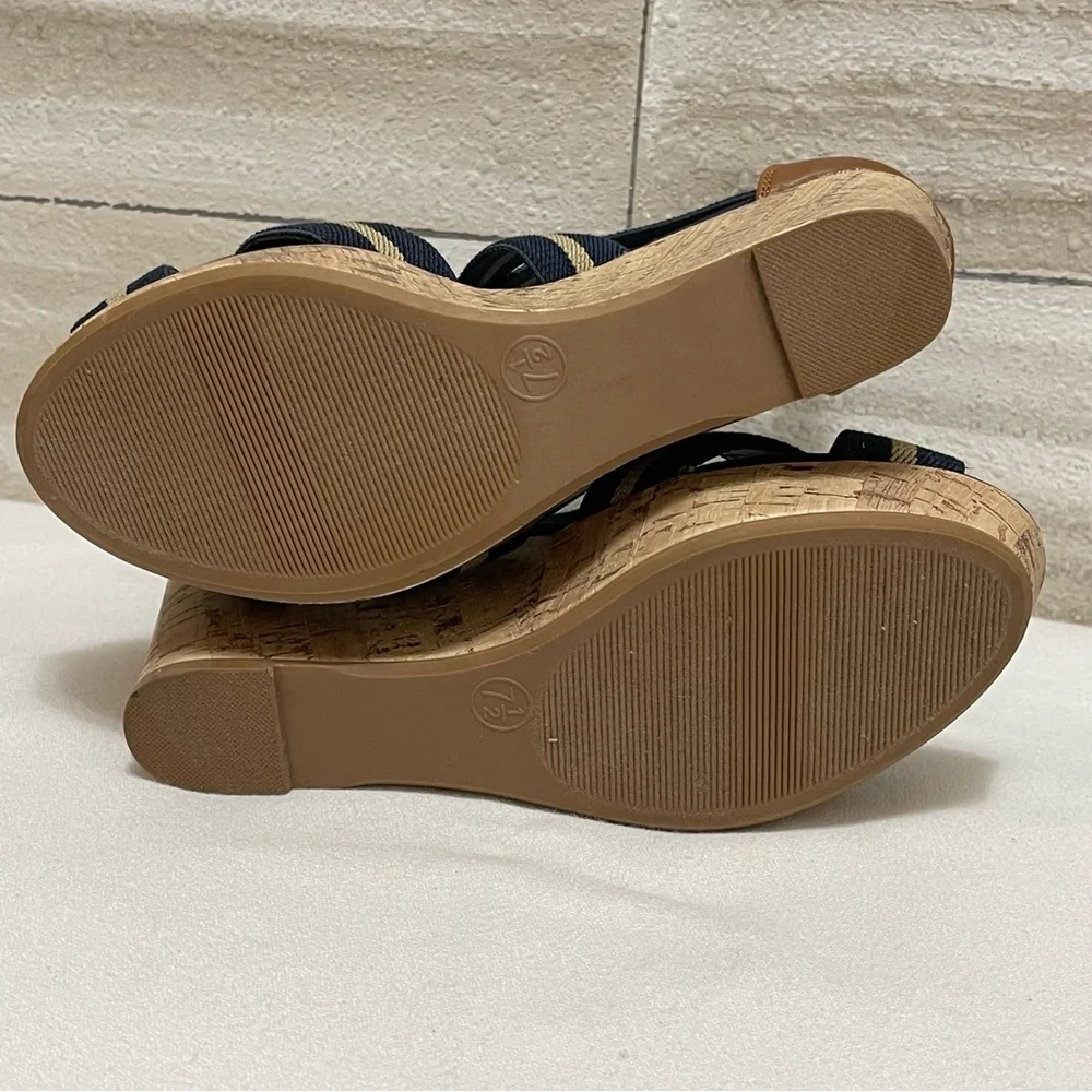 Merona Women's Strappy Blue Fabric Cork Wedge Sandal Open Toe Casual 7.5 - Picture 8 of 13